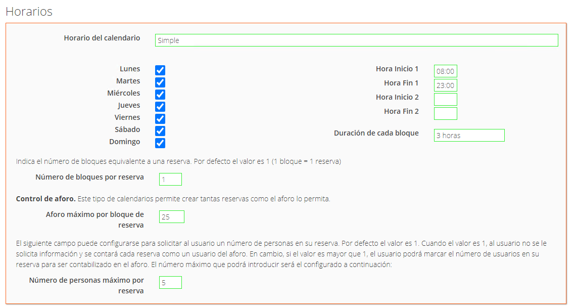 Calendar schedule and capacity configuration