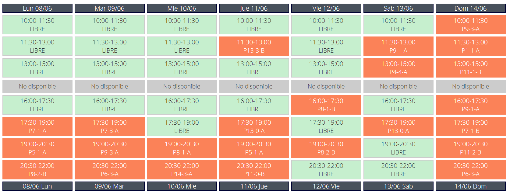 Booking grid for a homeowners association